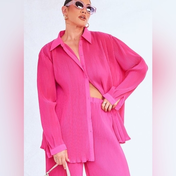 PrettyLittleThing Tops - Women's Pink Button-Up Blouse petty little thing size 10 oversized